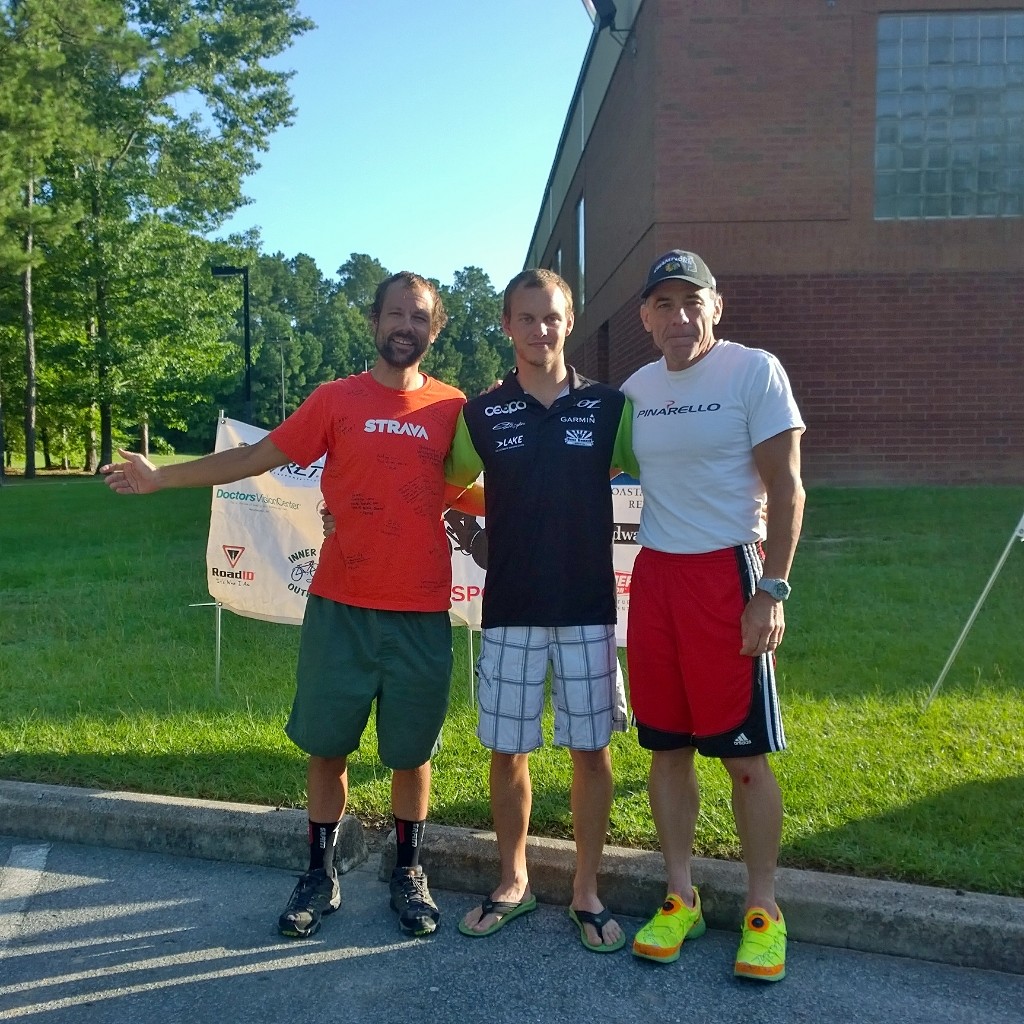 Left to right – me (3rd place), Brian Jastrebsky (1st place), and Ray Brown (2nd place) after the race.