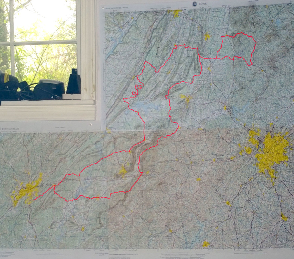 Raised relief map with overlay of the Heart of the South 500 race.