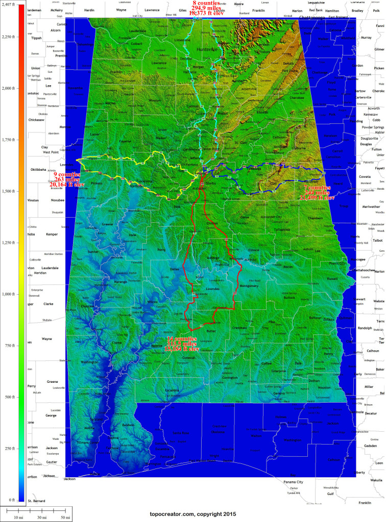 Four rides covering 30 different Alabama counties  (click to enlarge)