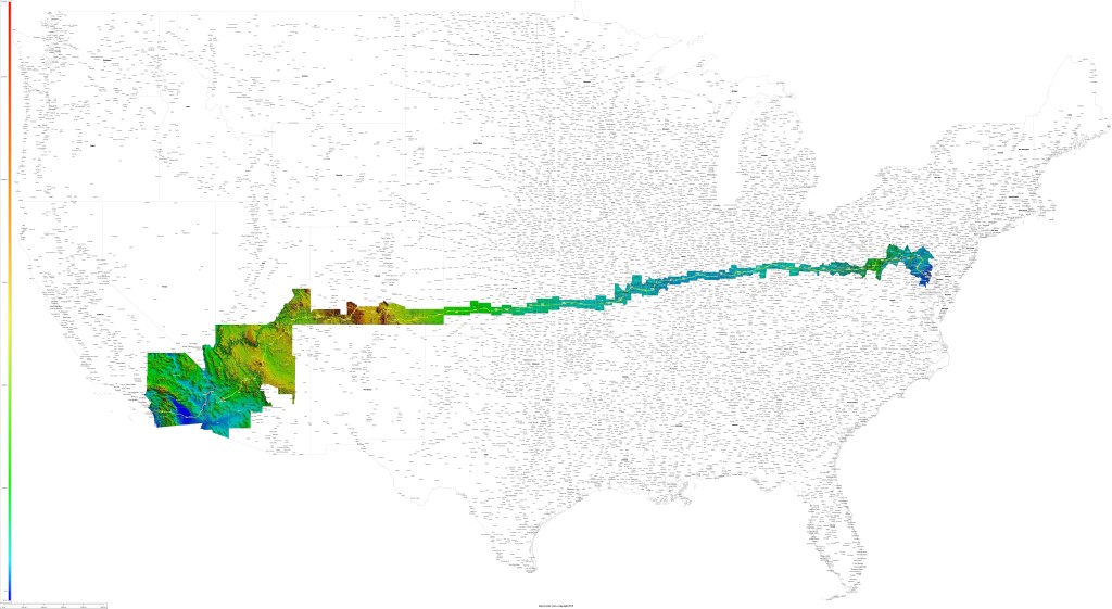 2015 Race Across America county elevations - 12 states, 88 counties - click to download huge image, click again to zoom in your browser.